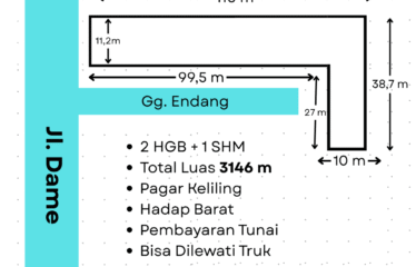 Tanah 3146 meter daerah SM Raja Jalan Dame